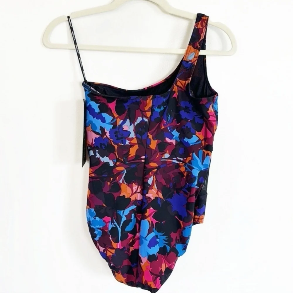 MIRACLESUIT Soltice Gem Abstract Floral One-Shoulder Floral Swimsuit NWT 10